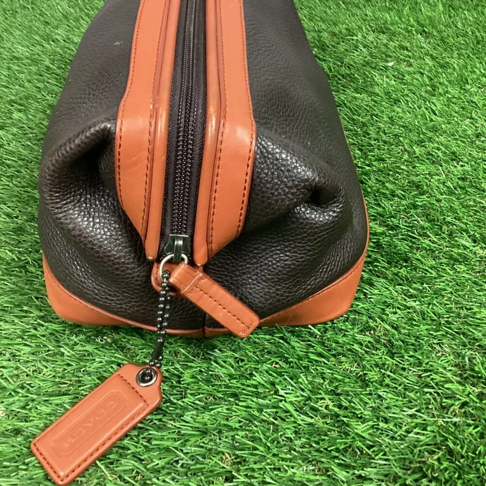 Coach Black & Dark Tan Leather Toiletry Bag Case